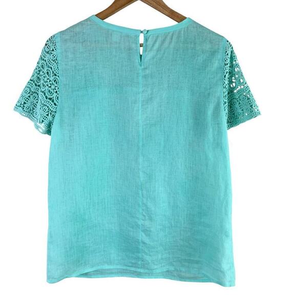 J.Crew Linen Lace Short Sleeve Tee Top in Mint Green, Size 2 - Picture 6 of 9